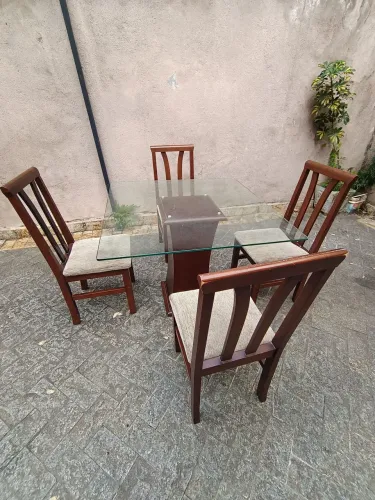 Mesa jantar 4 lugares tampo de vidro