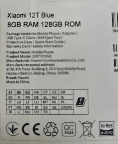 Smartfone Xiaomi 12T Azul Novinho