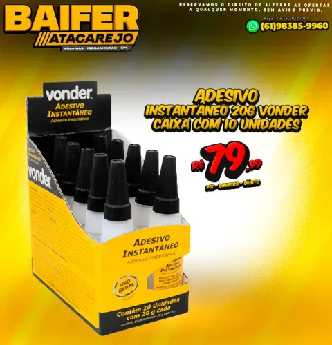 Adesivo Instantâneo 20g Vonder Caixa Com 10 Unidades