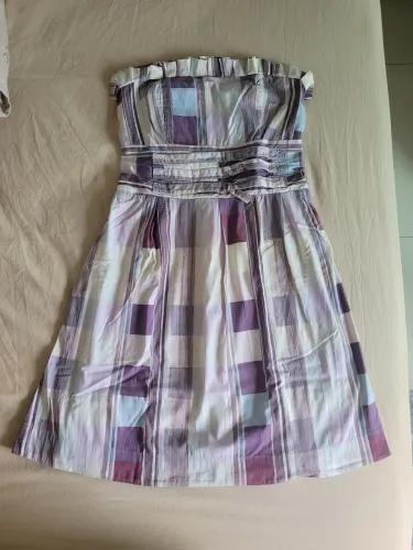 Vestido midi xadrez lilás tomara que caia