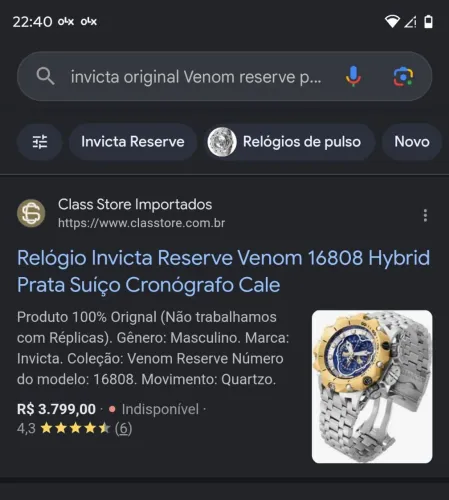 Vendo este relógio  invicta original Venom reserve 
