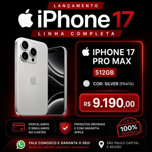 iPhone 17 Pro Max 512GB Original Lacrado Garantia Apple | Silver | Prata