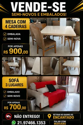 Vendo Sofá 3 lugares e Mesa com 4 cadeiras
