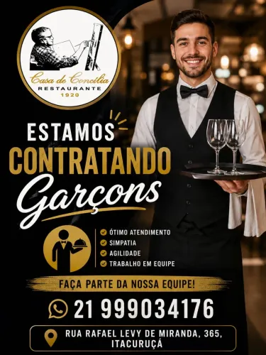 Restaurante em Itacuruça contrata auxiliar de cozinha garçom cozinheiro/a