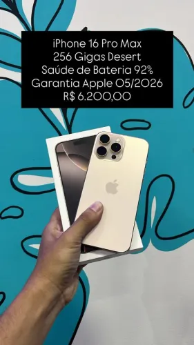 Seminovo: iPhone 16 Pro Max 256GB Desert - Bateria 92% - Garantia Apple 05/26 |Loja Fisica