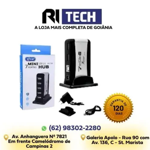 Mini Hub USB 7 Portas com Fonte USB 2.0 480Mbps HB-T68 Bivolt