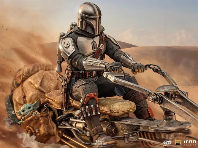 The the Mandalorian on Speederbike Iron studios