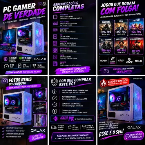 PC Gamer i5 11ª + RTX 3060 12GB + 32GB RAM + SSD 1TB (Rodando Tudo no Ultra!)