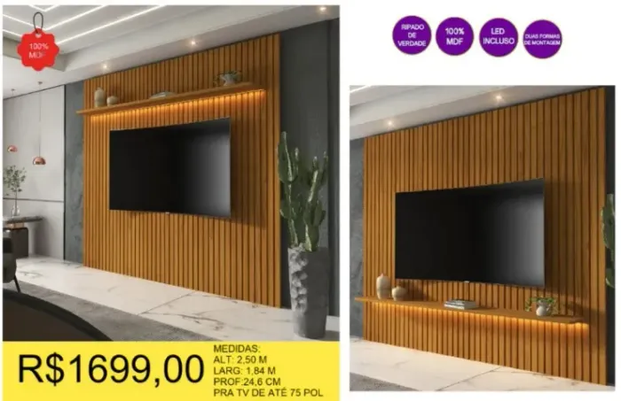 PAINEL DE SALA 100% MDF RIPADO DE VERDADE