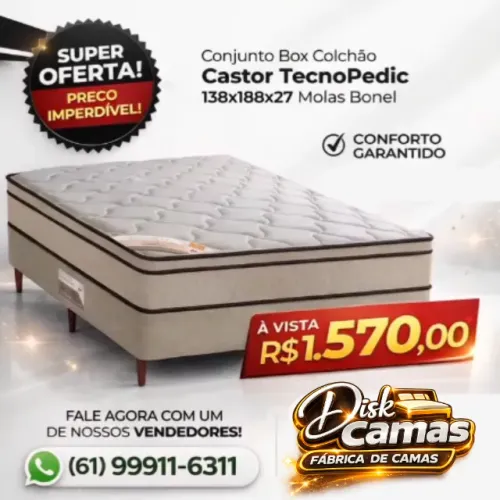 Conjunto Box Colchão Castor TecnoPedic com Molas Bonnel. Direto de Fábrica!