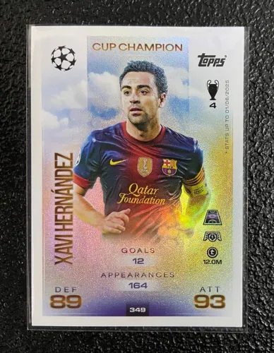 carta xavi hernández #349 cup champion barcelona + 5 cartas aleatórias diferentes topps