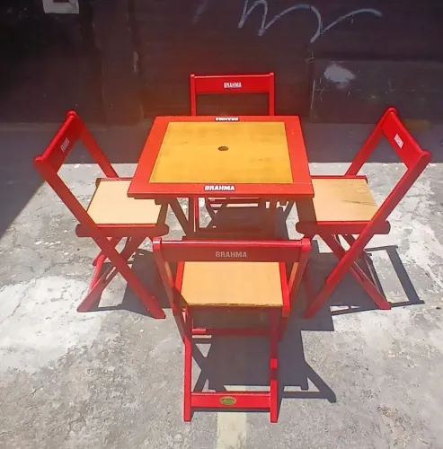 1 mesa 4 cadeiras madeira sem uso 