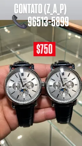 Relógio PATEK PHILIPPE AUTOMÁTICO FASES DA LUA PULSEIRA DE COURO