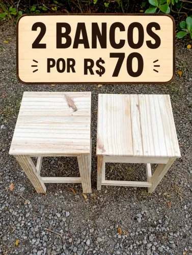 2 bancos banquetas madeira pinus lixado