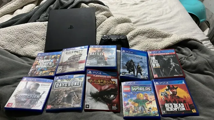 PS4 Slim 1 Terá / 1 Controle Original + 10 Jogos