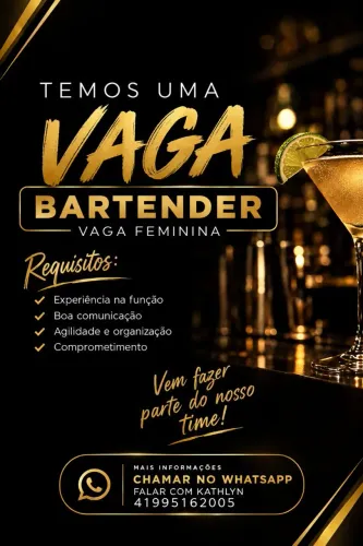VAGA DE BARTENDER, TAXA FIXA