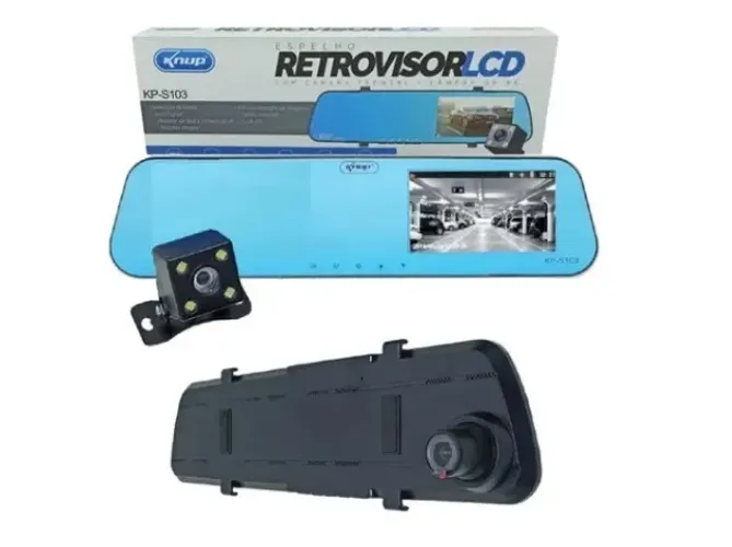 Kit Retrovisor Lcd Tela 4 Com Câmera Frontal E Câmera De Ré Produto Novo.