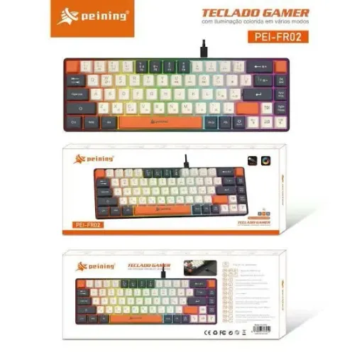 Teclado Gamer Rgb Tipo-c Peining Pei-fr02 Cinza-escuro Português Brasil