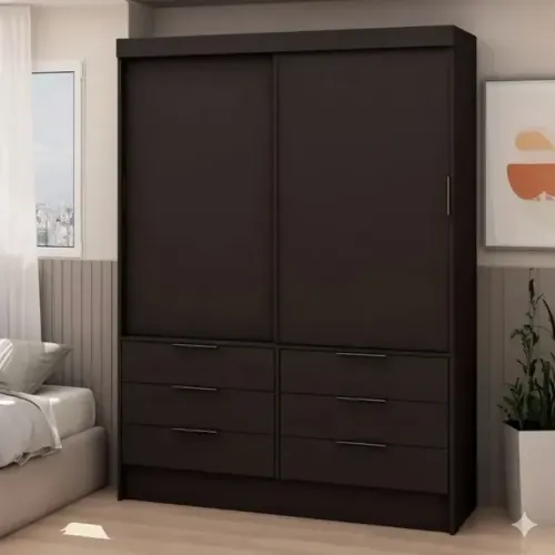 *(ENTREGA GRÁTIS) Guarda Roupa África Preto Fosco