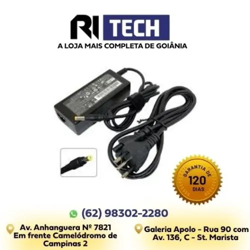 Fonte Carregador Notebook Hp e Compaq Pino Amarelo 18.5V 3.5A 65W Atacado e Varejo