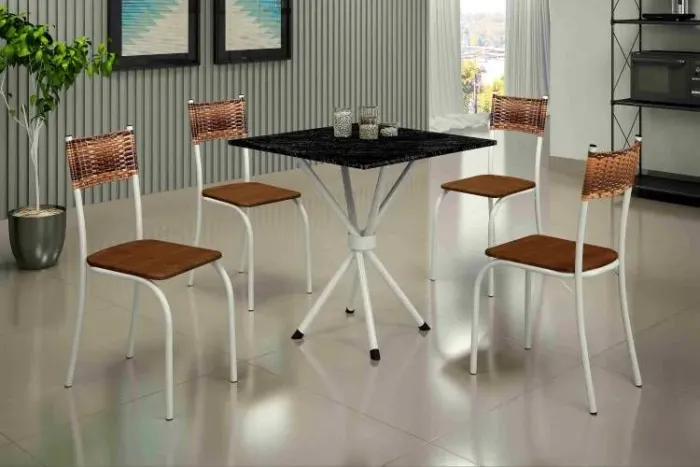 Mesa Atlanta 70x70 com 4 cadeiras - Entrega Rápida