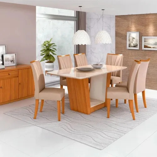 Mesa de Jantar 6C Apogeu 160X80 Naturale / Creme / Amêndoa / Off White <br>