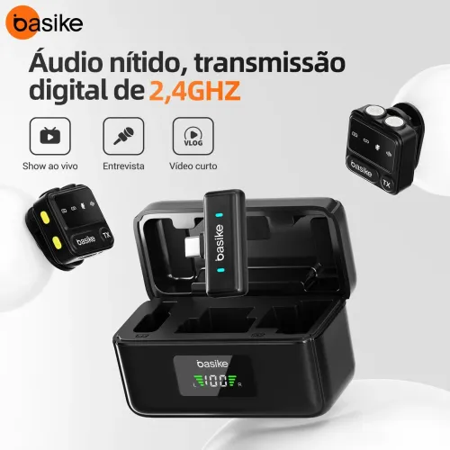 microfone de lapela sem fio duplo da marca Basike, modelo Ba-MIC0003,