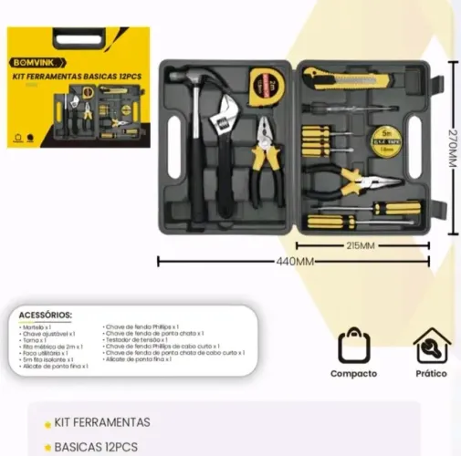 Kit De Ferramentas Essenciais 12pcs + Maleta