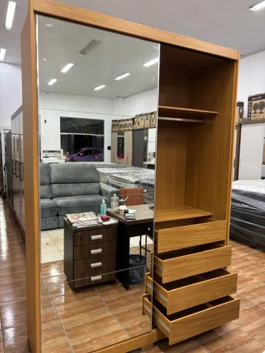 ? Guarda-Roupa Solteiro Riva Porta de Correr ? ? Com Espelho ? Gavetas para melhor orga