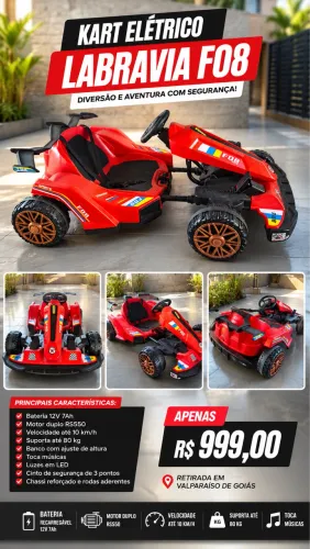 Kart Elétrico Labravia F08 12V Até 80kg - R$ 999