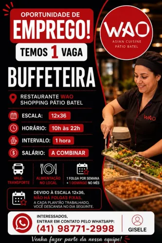 Vaga pra Atendimento de buffet