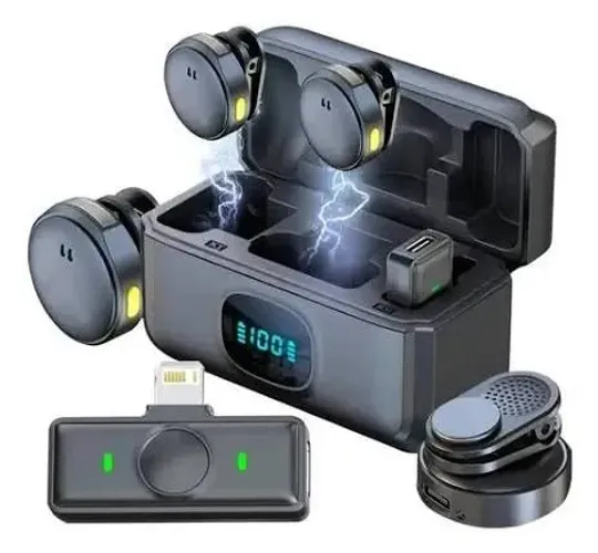 Microfone lapela duplo sem fio magnetico anti ruido on 2912