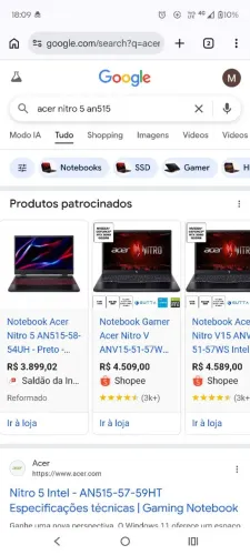 Notebook Acer Nitro 5, Fonte, Nota F.