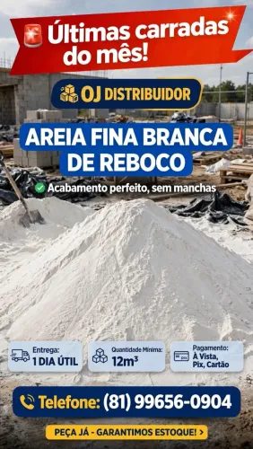 Areia fina branca de reboco