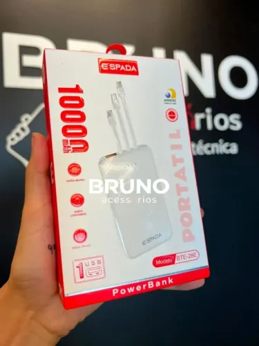 Carregador portatil power bank 10000mAh com cabos embutidos