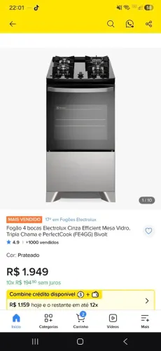 FOGÃO ELETROLUX 4 BOCAS BIVOLT NOVO