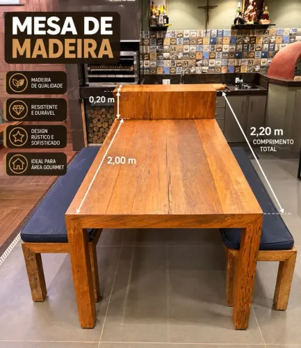 Mesa de madeira para área gourmet