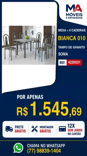 Mesa Bianca com 6 cadeiras e granito Soma