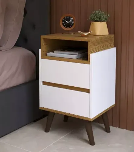 2 Mesas de Cabeceira Criado Mudo Hack Verona - Branco