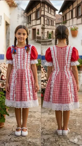 vestido festa junina clássico xadrez vermelho e renda  tam 10