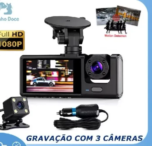 Câmera veicular 1080p 3 lentes DVR