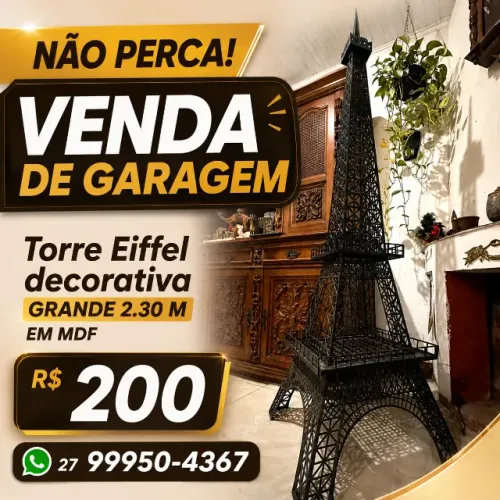 imponente Torre Eiffel decorativa em MDF 2.5m