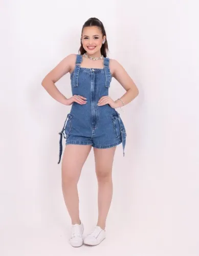 Macaquinho jeans infantil 