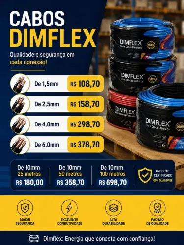 CABOS ELÉTRICOS DIMFLEX DE 1,5MM ATE 10MM. FONE *46 DISMIX.