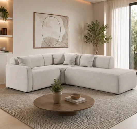 Sofá de Canto Maldivas com Chaise em Veludo 5 Lugares p65