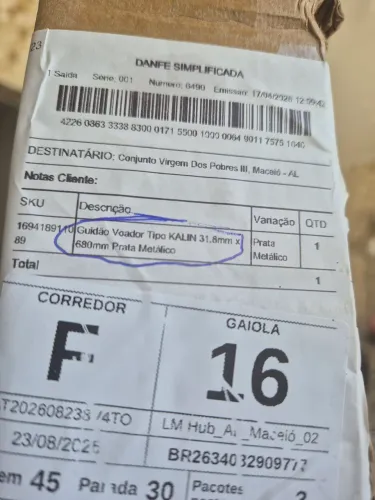 Guidão voador tipo Kalin 31.8mmx 
