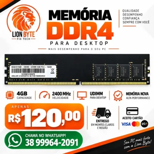MEMÓRIA DDR4 4GB PARA DESKTOP 2400 Mhz