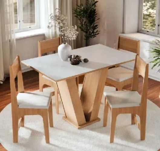 Conjunto Sala de jantar 4 Lugares Cadeiras Estofadas Mesa Para cozinha semelhante vidro