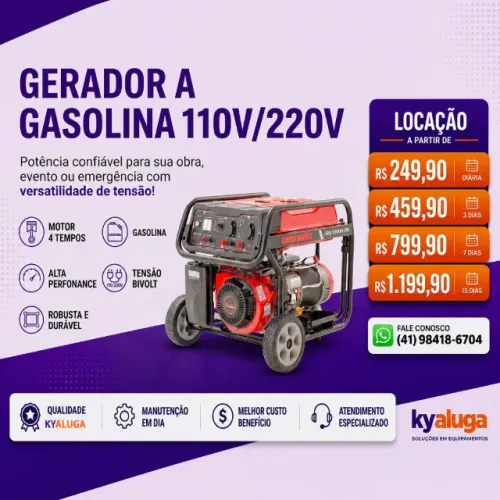 ALUGUEL - gerador a gasolina 9,0kva