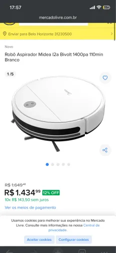 Robô Aspirador Midea I2a Bivolt 1400pa 110min Branco